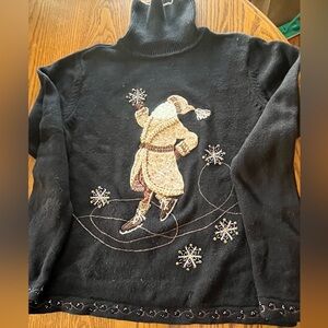 Talbots Black turtleneck holiday sweater